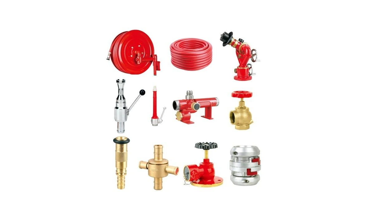 Fire hose reel, hydrant monitor, couplings, valves and firefighting accessories